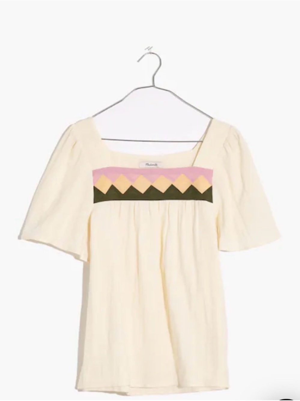 Madewell Cream Tunic with Pink & Yellow Geometric Yoke